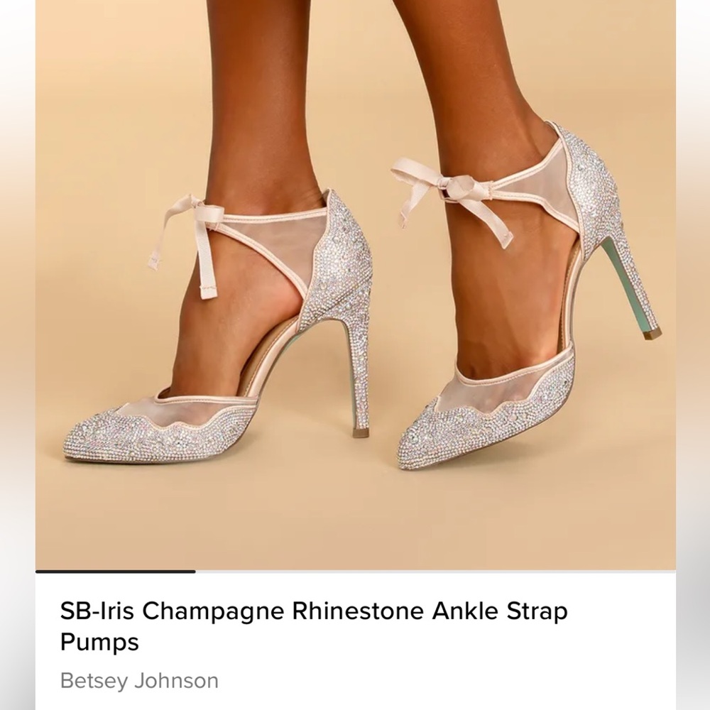 Betsey Johnson Champagne Rhinestone Ankle Strap Pumps